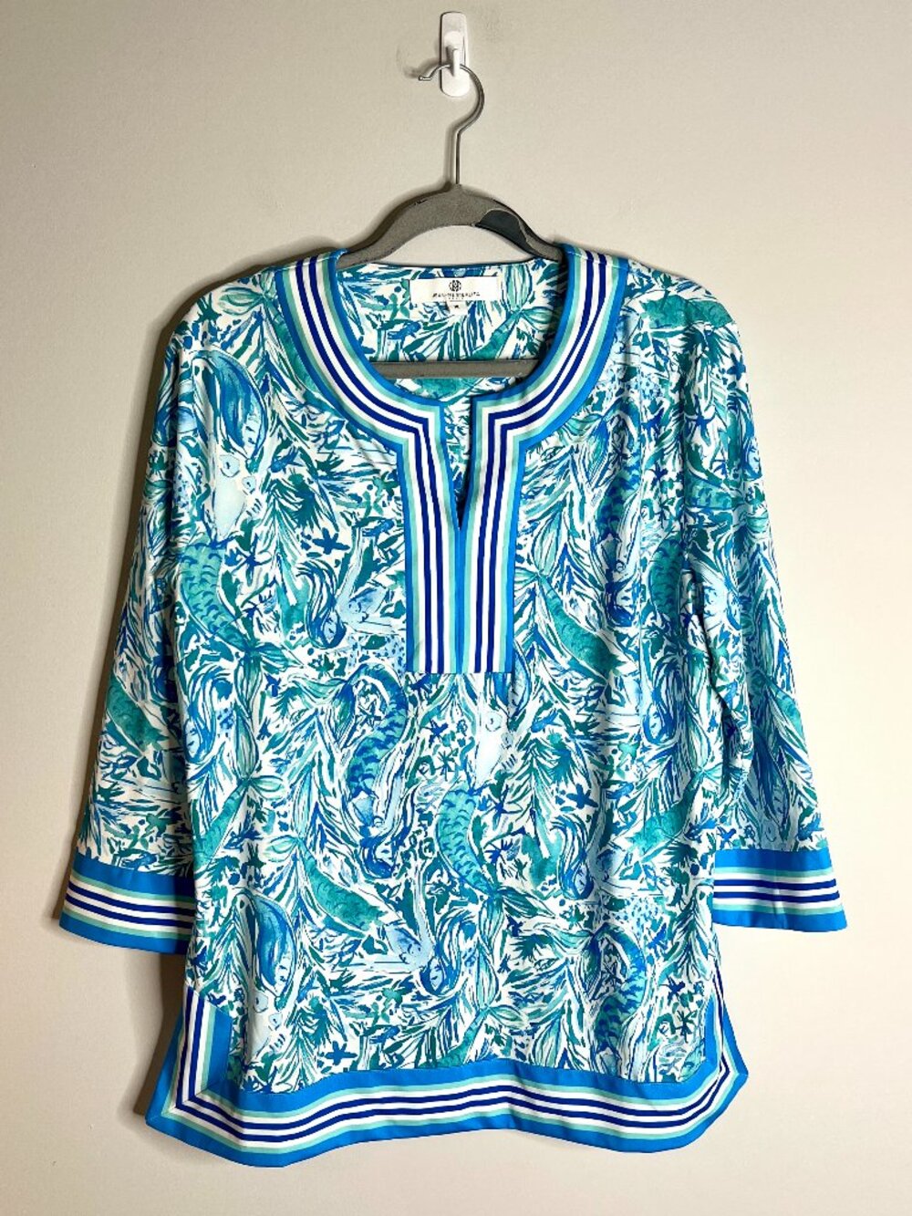 Jean-Pierre Klifa Alexandra Blue Mermaids Tunic Top UPF+ 50 Beach Vacation Sz XL